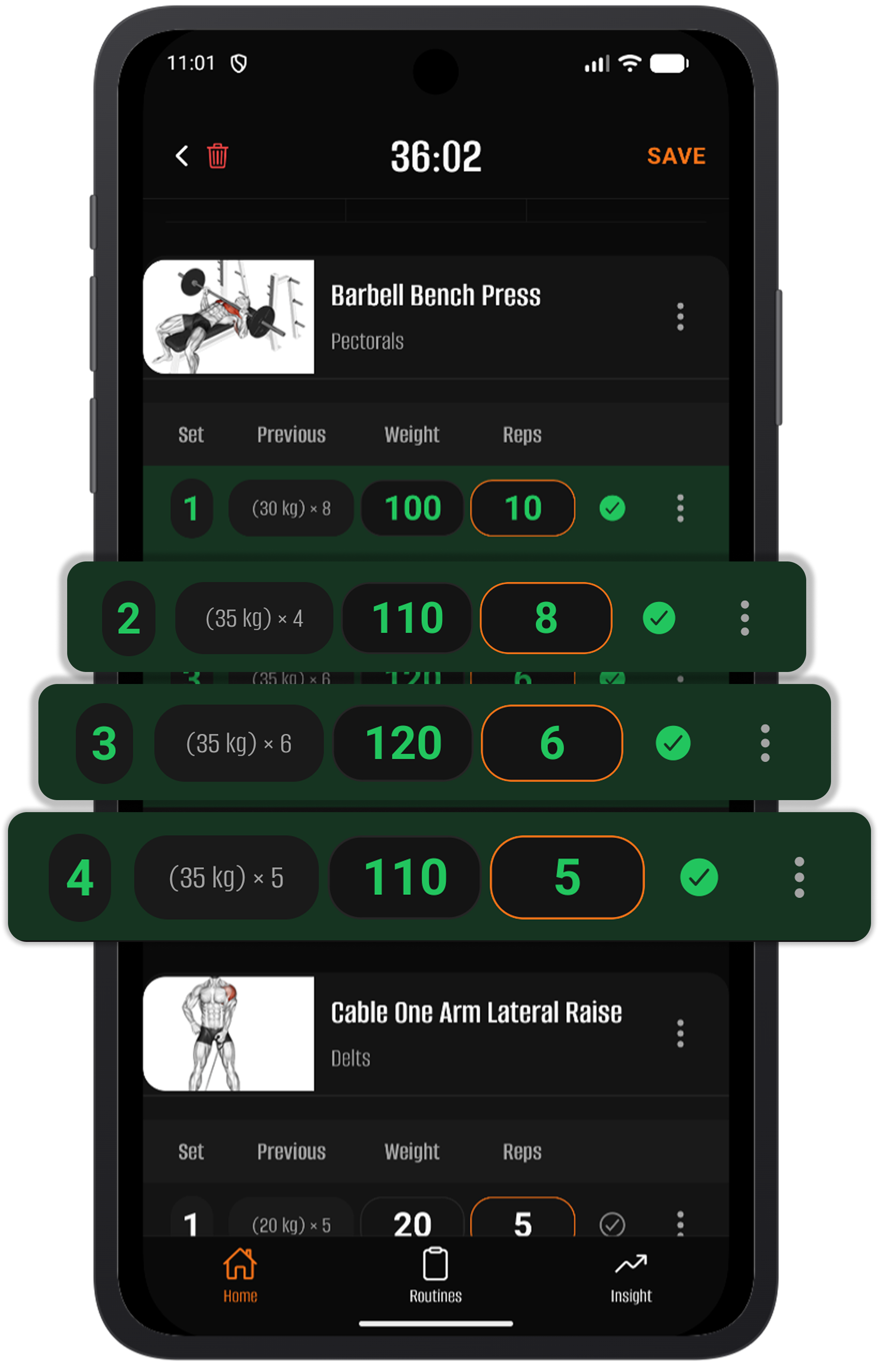 Volstack active workout logger with bench press sets